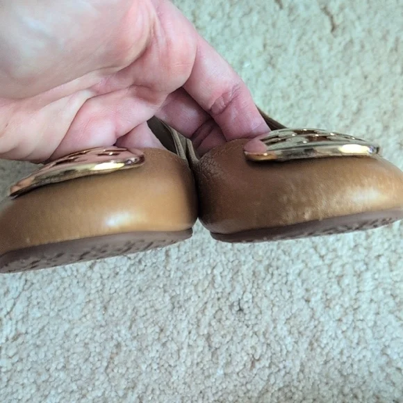 Tory Burch Tan Flats with Gold Logo - Picture 2 of 5